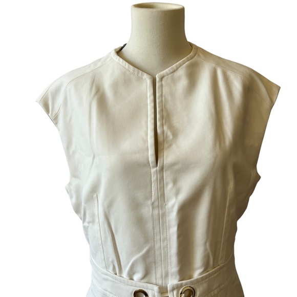 CARLISLE DRESS 12 IVORY PENCIL WAIST TIE DETAIL LINED SUMMER PARTY WEDDING GUEST - Picture 2 of 11